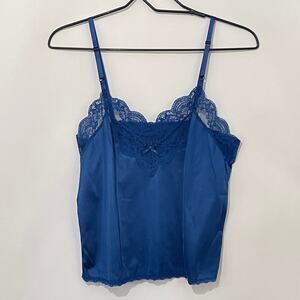 Vintage Gotham New York Shirt Slip Camisole Womens Medium Blue Lace Half Slip